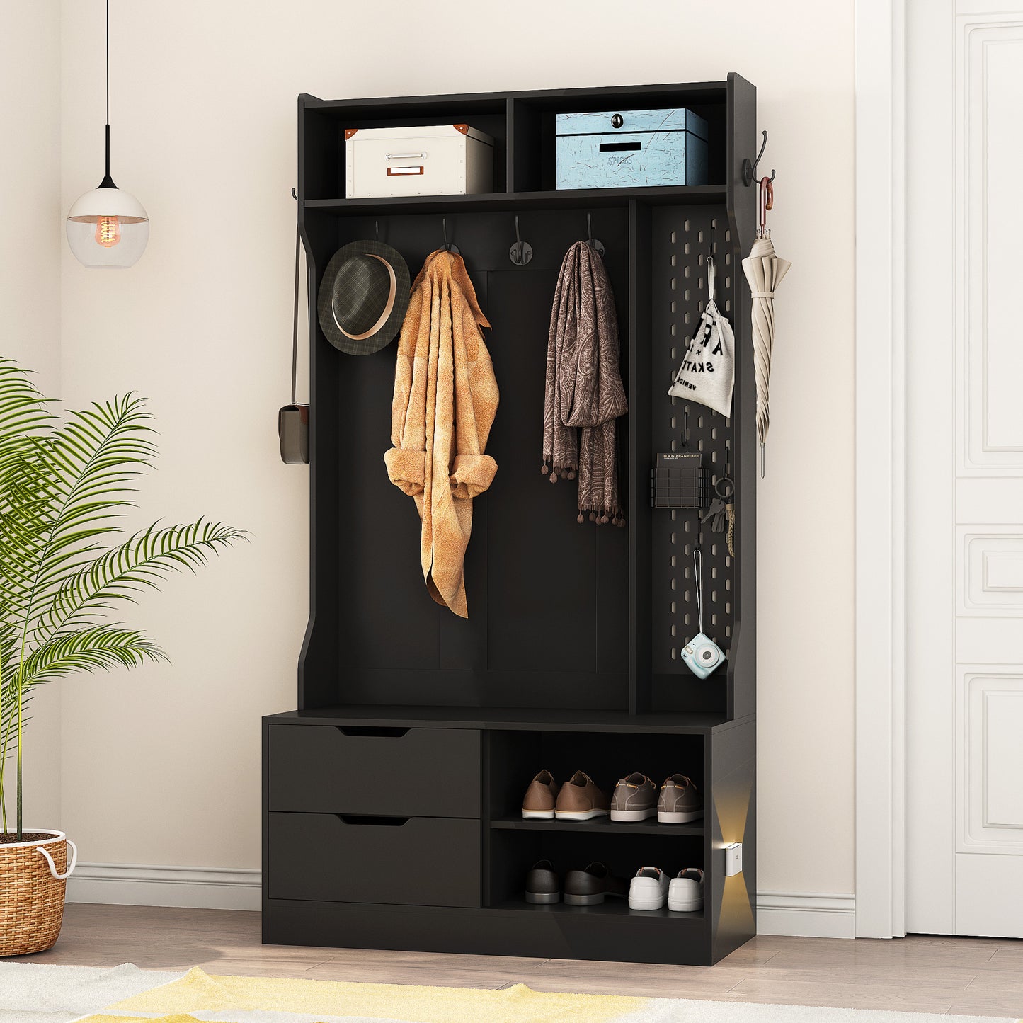 Hall Tree With 6 Hooks,Coat Hanger, Entryway Bench, Storage Bench,for Entrance, Hallwa,black