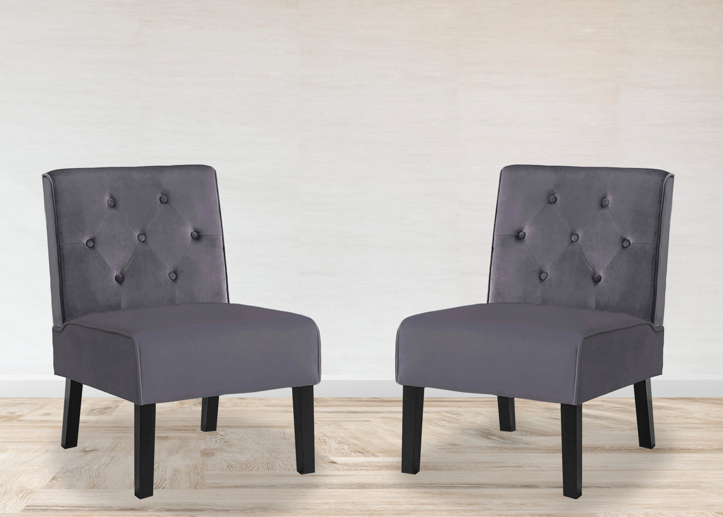 Reese 53    2Piece Living Room Armless Button Tufted Pattern Accent Chair With Velvet Fabric And Premium High Density Foam Cushion, Grey