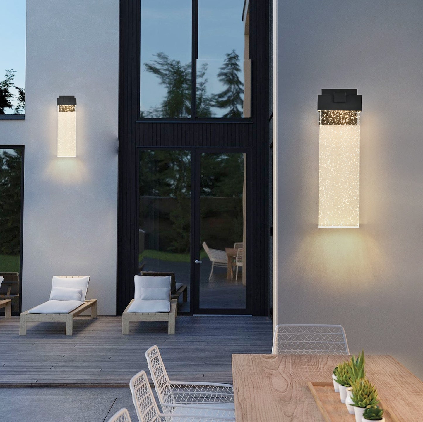 18 H 1-pack 12W Modern Outdoor Wall Light Fixture, Weatherproof LED Wall Sconce With Bubble Crystal, Black Finish, Up And Down Lighting For Porch, Patio, And Garden