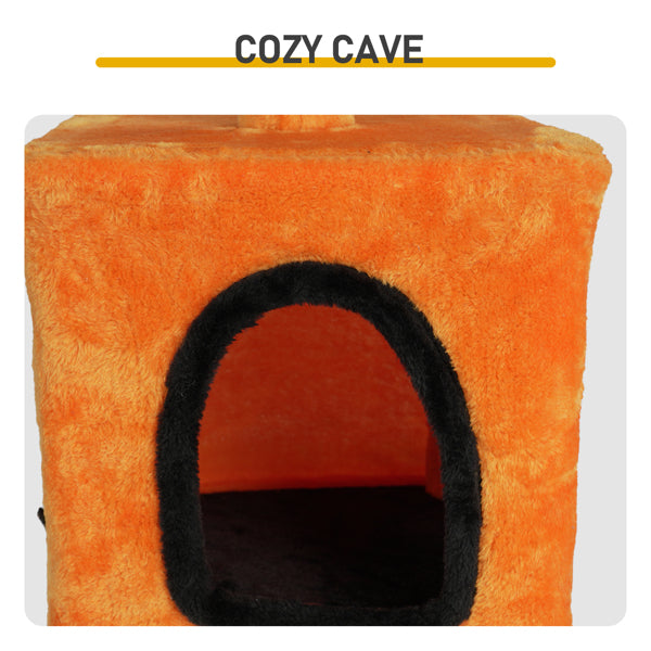 39.4inch Halloween Cat Tree, Cat Tower Cat Tree For Indoor Cats With Spacious Cat Condo, Sisal Scratching Posts, Hanging Toys, Orange & Black