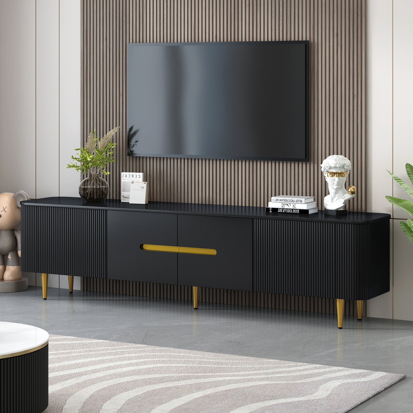 VIBE HAUS 78.7 Minimalist TV Stand For TVs Up To 85 Inches, Modern Entertainment Center Media Console With 4 Spacious Cabinets For Living Room