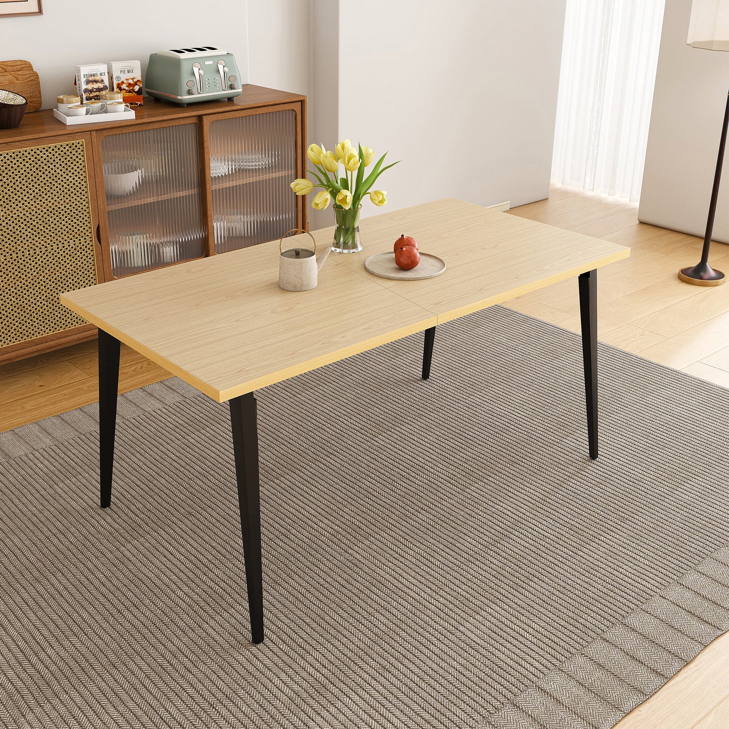 63-inch Modern Dining Table, Wooden Tabletop & Rust-Resistant Iron Legs, Rectangular Kitchen Table For 6-8 People, Rustic Industrial Design For Dining Room, Patio Table Only