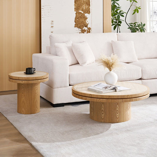 Set Of 19.49   35.43   MDF Round CoffeeTable Sintered Stone Tabletop For Living Room Apartment Reception Room NATURAL