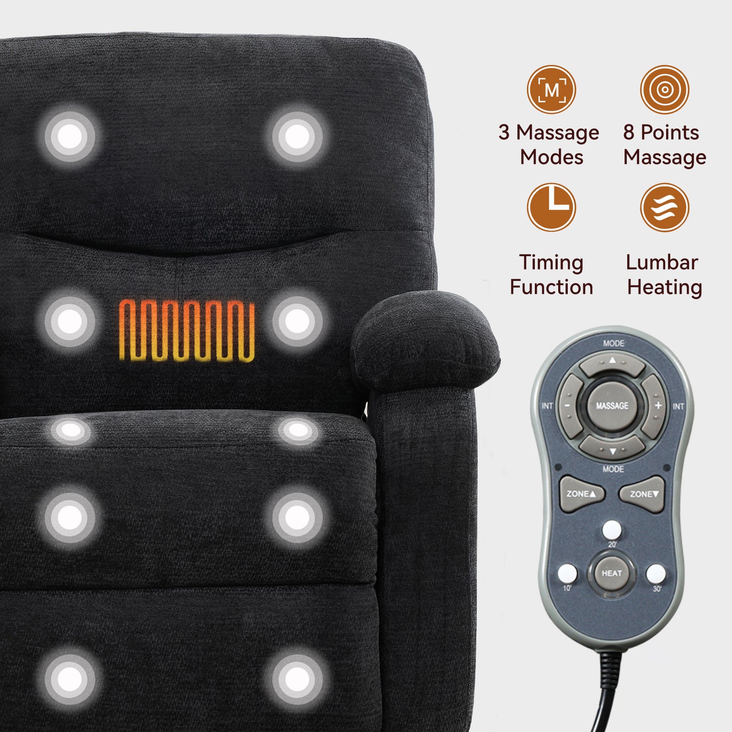 Hot Massage Manual Lounge Chair, With Rocker Arms And Rotating Fabric, With Cup Bucket, For Living Room, Black