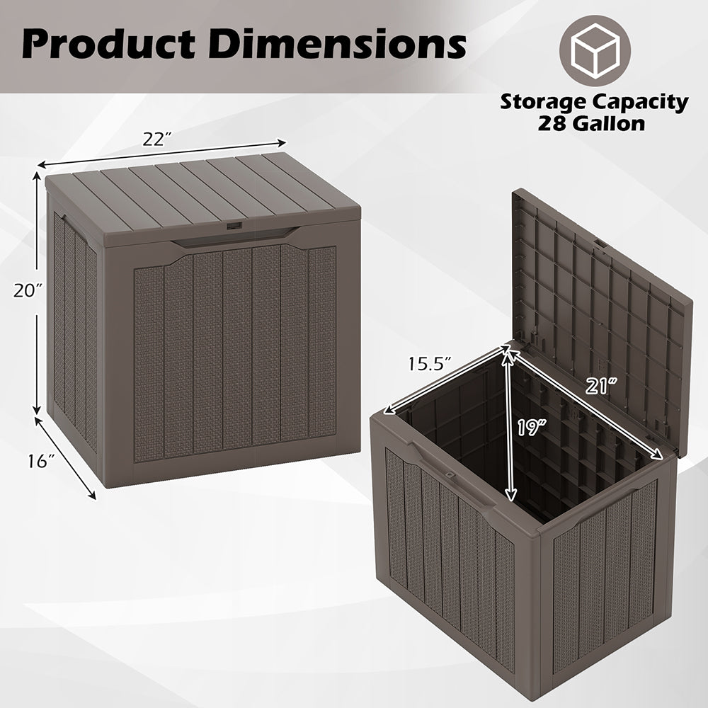 Outdoor Storage Box 25 Gallon Deck Box With Lockable Lid And Wicker-woven Texture For Storage Bin, Side Table Or Bench