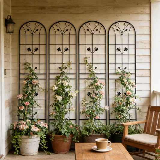 4 Pack Metal Garden Trellis 86.7  X 19.7  Rustproof Trellis For Climbing Plants Outdoor Flower Support Black