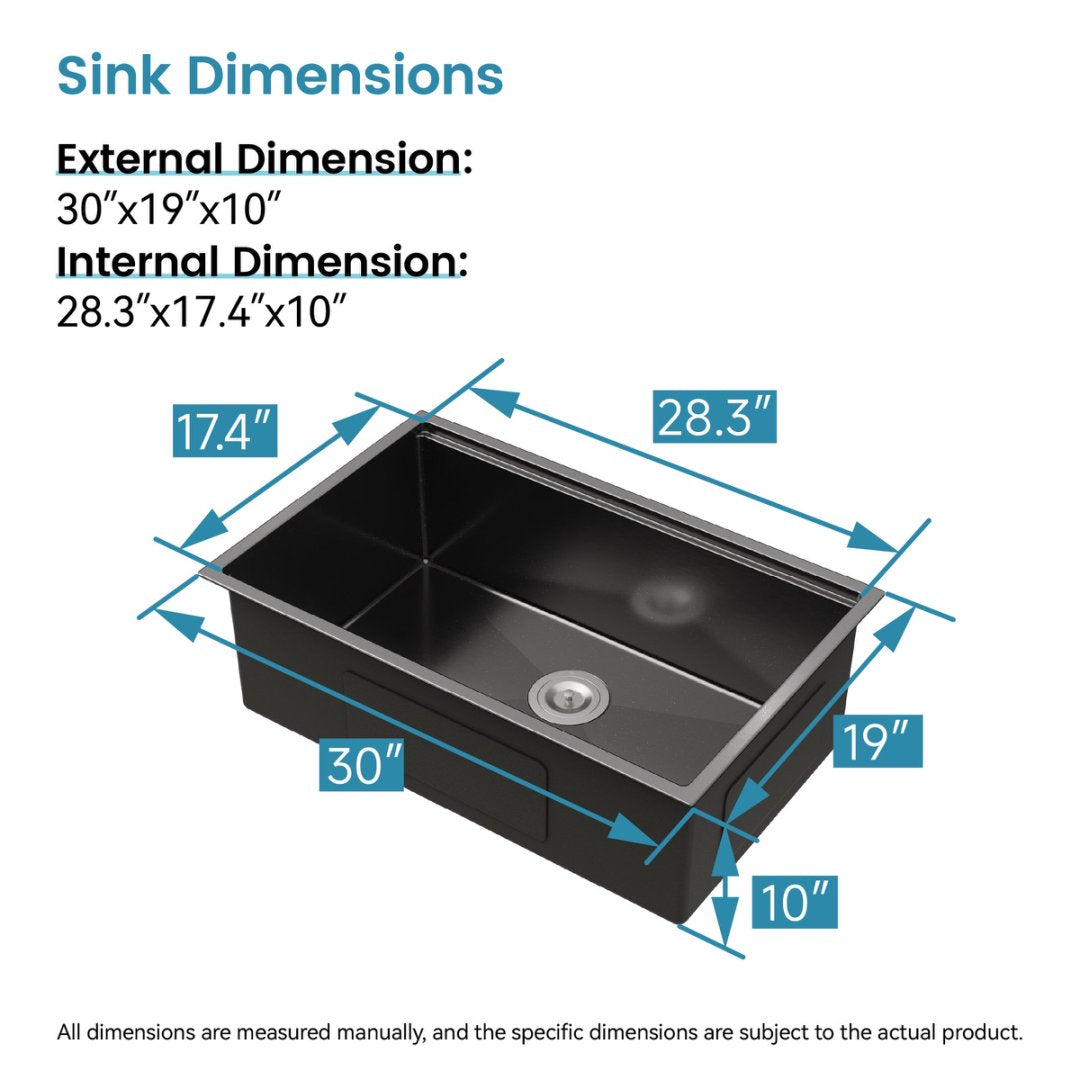 Stainless Steel Kitchen Sink, Single Bowl, Undermount Handmade Sink In Black, With Cutting Board, Colander