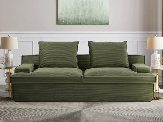 Nimbus Oversized Full Foam 4 Seater Couch For Living Room Upholstered In Soft Corduroy Fabric, Wide Armrests, Ergonomic Compressed Sofa In A Box, No Assembly, 90 Inch Wide, Green
