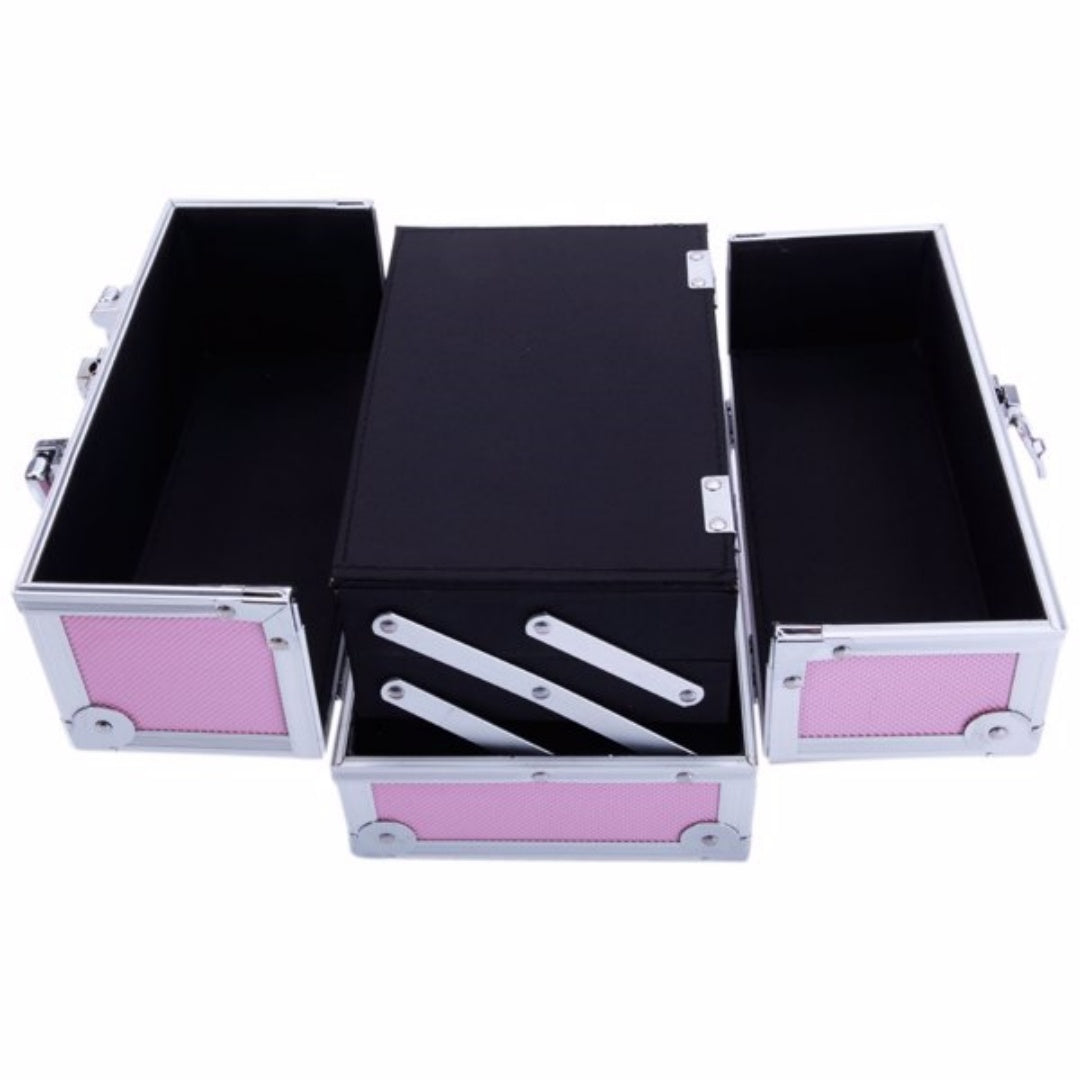 Portable Top-opening With Mirror, Aluminum Alloy, Pink, Makeup Box, SM-2176