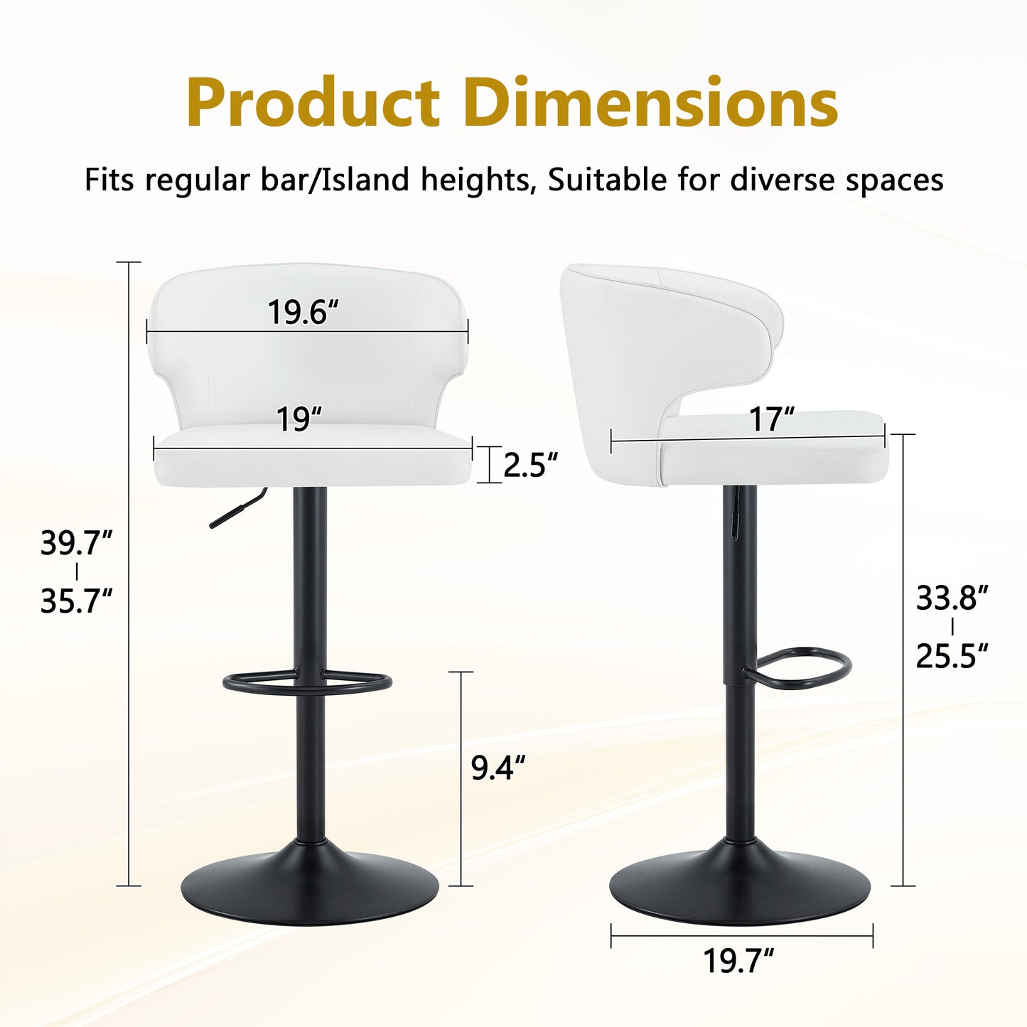 Modern Rotating Adjustable Bar Chair, PU Leather Belt Backrest Swivel Chair, Suitable For Kitchen Bar Counter And Dining Room, Adjustable Height, Capable Of Bearing 300 Pounds  White -2 Pieces