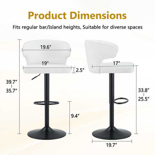 Modern Rotating Adjustable Bar Chair, PU Leather Belt Backrest Swivel Chair, Suitable For Kitchen Bar Counter And Dining Room, Adjustable Height, Capable Of Bearing 300 Pounds  White -2 Pieces