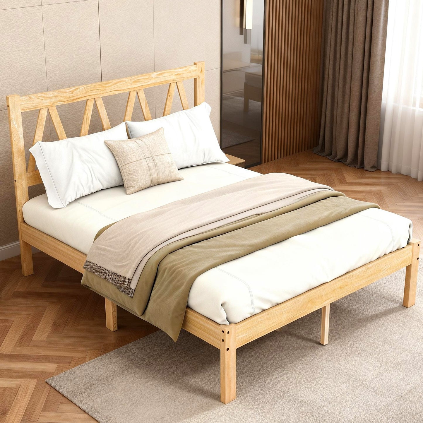 Wood Platform Bed Frame With Headboard Solid Wood Foundation With Heavy Duty Slat Support No Box Spring Needed Easy Assembly Rubber Wood Queen Size