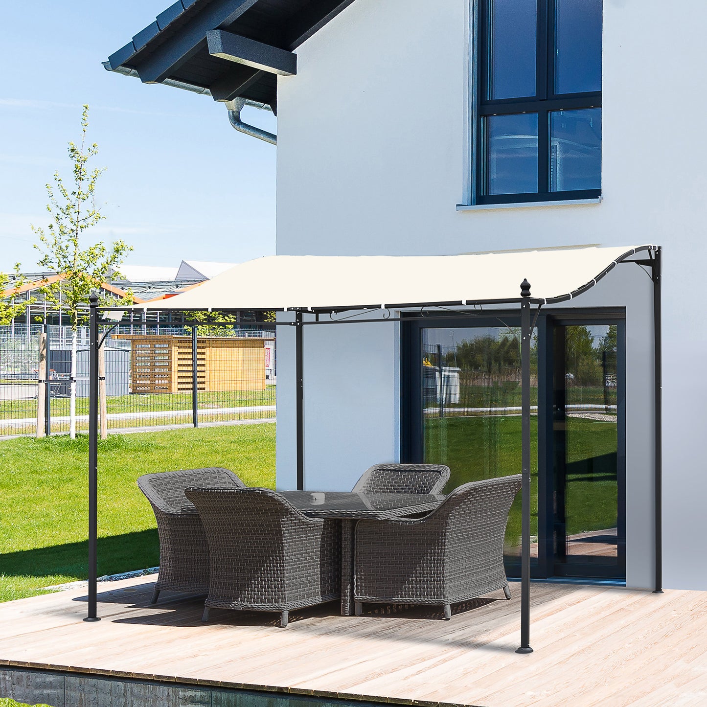 10' X 10' Steel Outdoor Pergola Gazebo, Patio Canopy With Weather-Resistant Fabric And Drainage Holes For Backyard, Deck, Garden, Cream White
