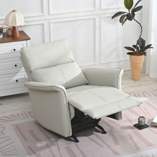 Manual Rocker Recliner Chair For Adults,Rocking Glider Recliner For Small Spaces,PU Leather Rocking Chair For Nursery,Single Sofa Recliner For Home Theater Living Room Bedroom PU Light Gray