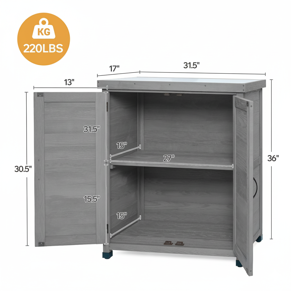 Potting Bench With Storage Cabinet And Metal Table Top For Outdoor Patio,Outdoor Work Station Table