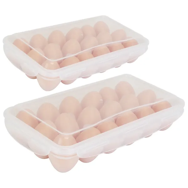 2Pcs Plastic Egg Holder Stackable Egg Storage Box Egg Rack For Refrigerator 18 Cavity Per Container Dishwasher Safe