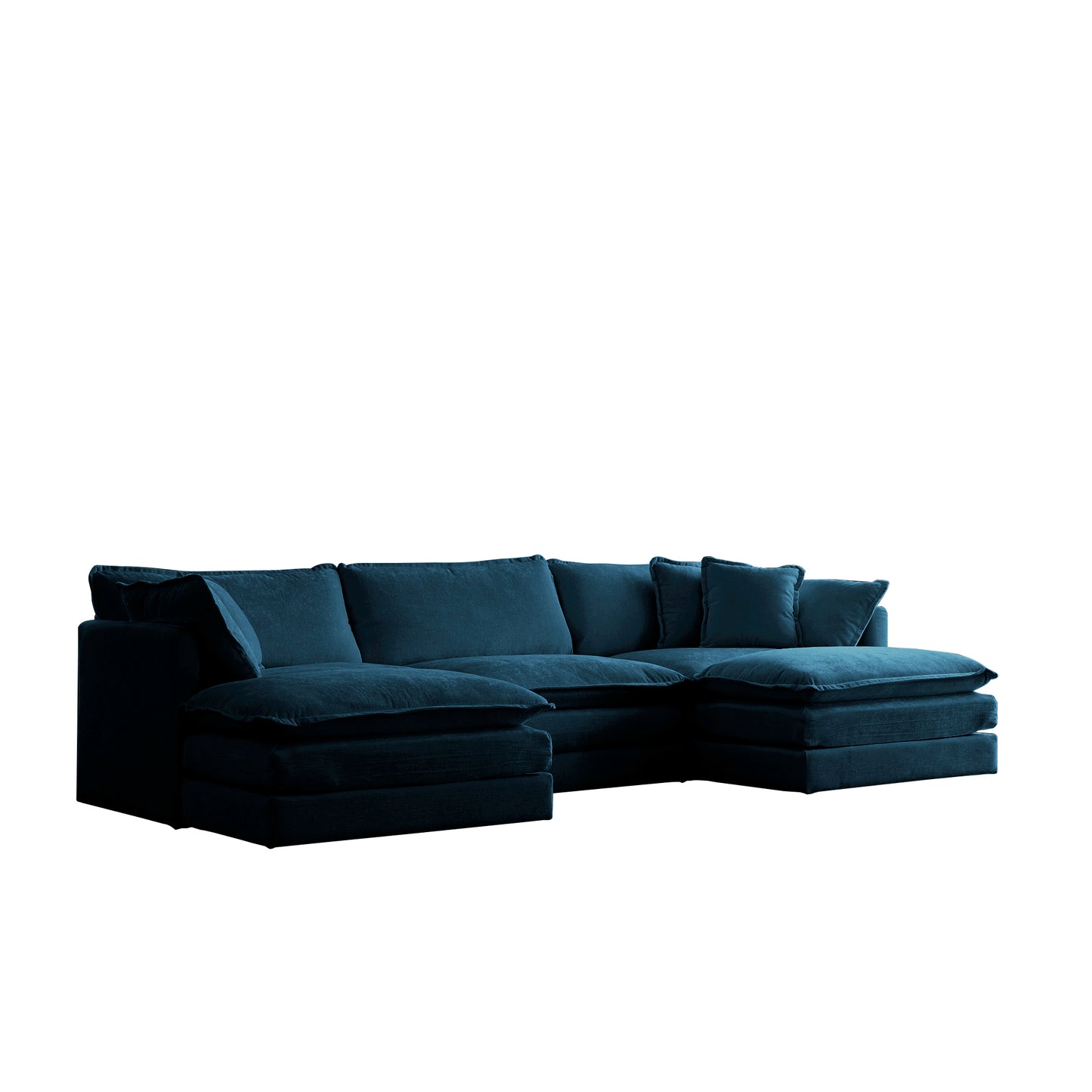 U-Shaped Sectional Sofa W Reversible Footrest, 5-Seater Convertible Corner Couch With 2 Ottomans ,Modern Minimalist Soft Sofa & Couch For Living Room , Blue Chenille