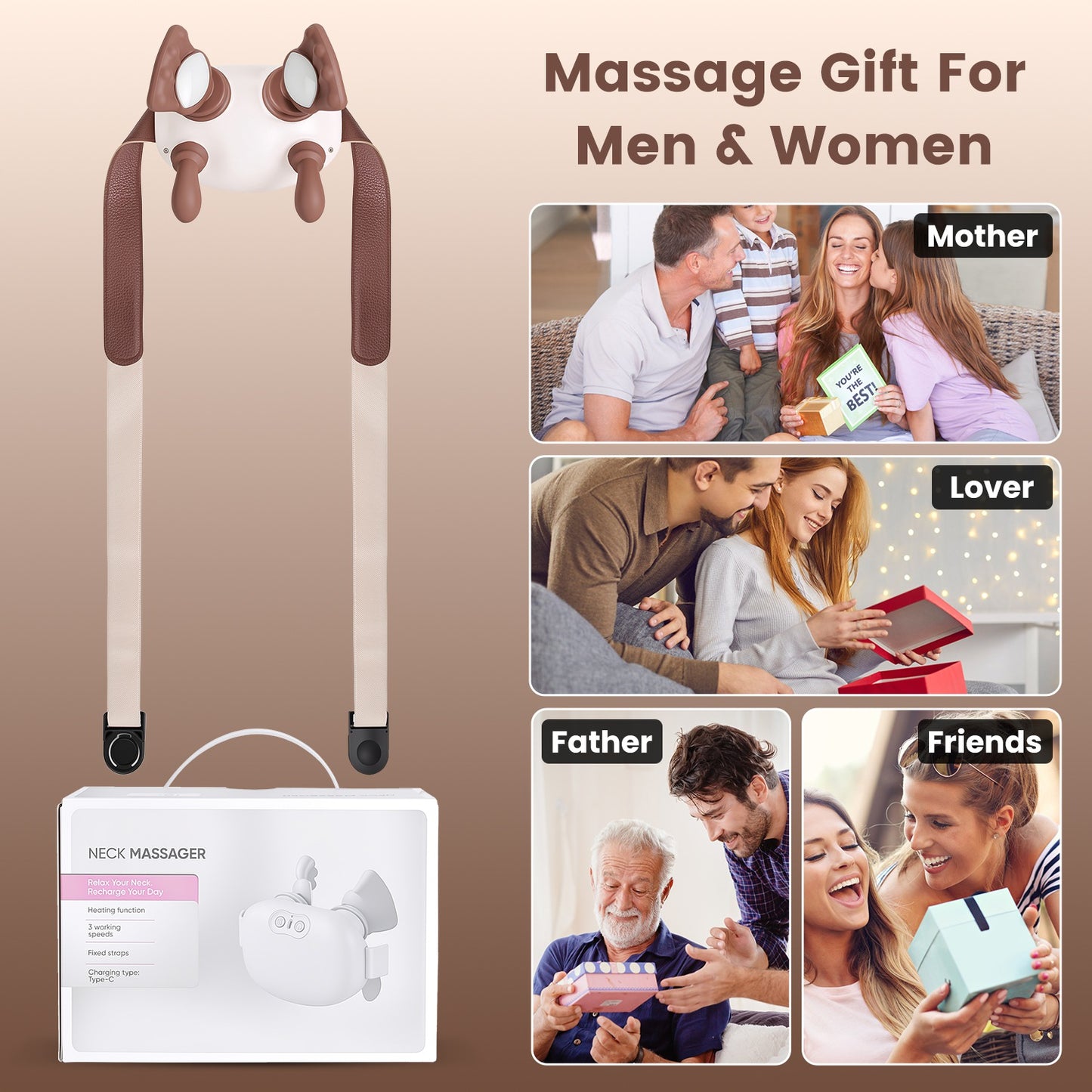1Pc Human Like Neck Massager With Heat Cordless Neck Massager For Pain Relief Deep Tissue Shiatsu Massager For For Neck Shoulders Back Legs