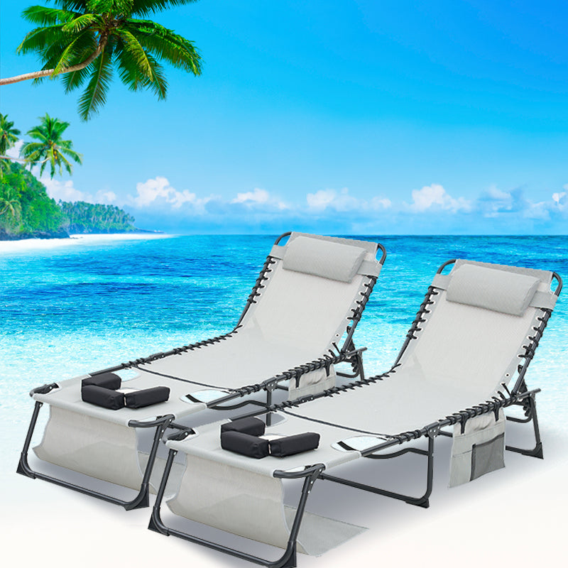 Face Down Chaise Lounge Chair 5-Position Adjustable Sunbathing, Foldable Tanning Chair With Face& Arm Holes, Outdoor Recliner Chair For Pool, Beach, Patio, Lawn  Gray, 2 Pcs