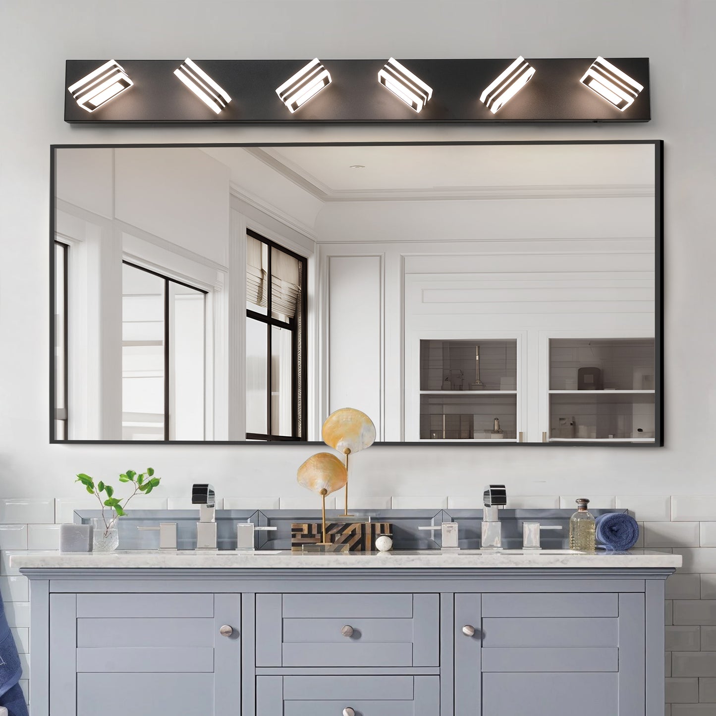 40  Modern 6-Light LED Vanity Light - Sleek Bathroom Wall Fixture, Iron & Acrylic, Dimmable & Energy-Efficient, Ideal For Mirror Lighting