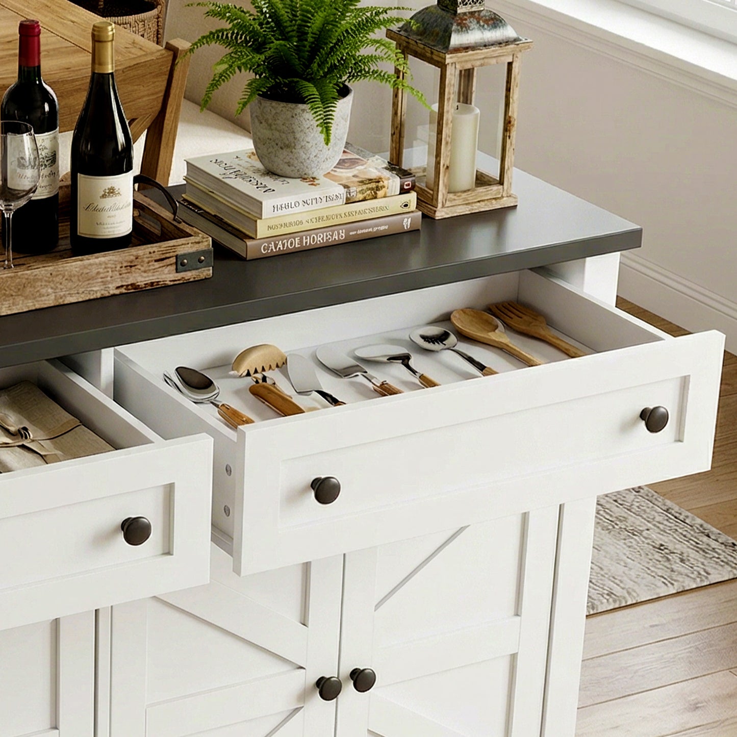 55in Sideboard Buffet Cabinet Kitchen Storage Sideboard With 2 Drawers 4 Doors Modern Farmhouse Coffee Bar Cabinet For Dining Room Living Room