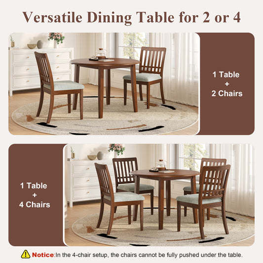 3-Piece Round Dining Table Set For 2 People, 1 Folding Wood Dining Table   2 Upholstered Chairs, Space-Saving Design For Small Apartments And Dining Areas - BROWN