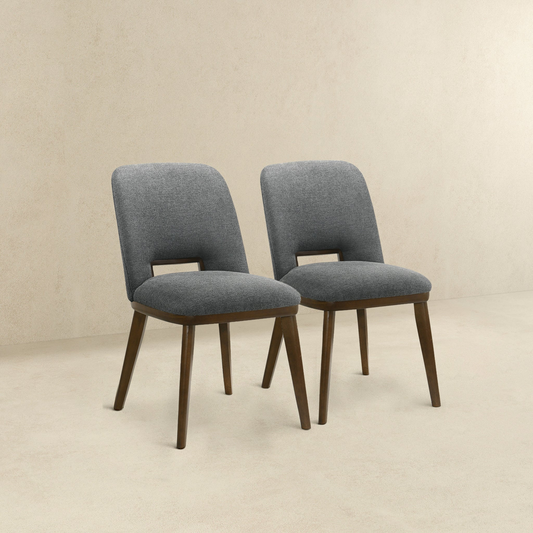 Modern Blake Dark Grey Fabric Dining Chair Set Of 2 With Walnut Wood Base 33.7 H X 19.3 W X 24.8 D