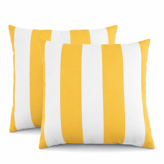 2 Pack Outdoor Throw Pillows, Waterproof & Fade-Resistant Patio Cushions For Garden, Porch, Poolside Furniture - Soft & Comfortable Decorative Pillow Covers 18x18 Inch, Yellow White