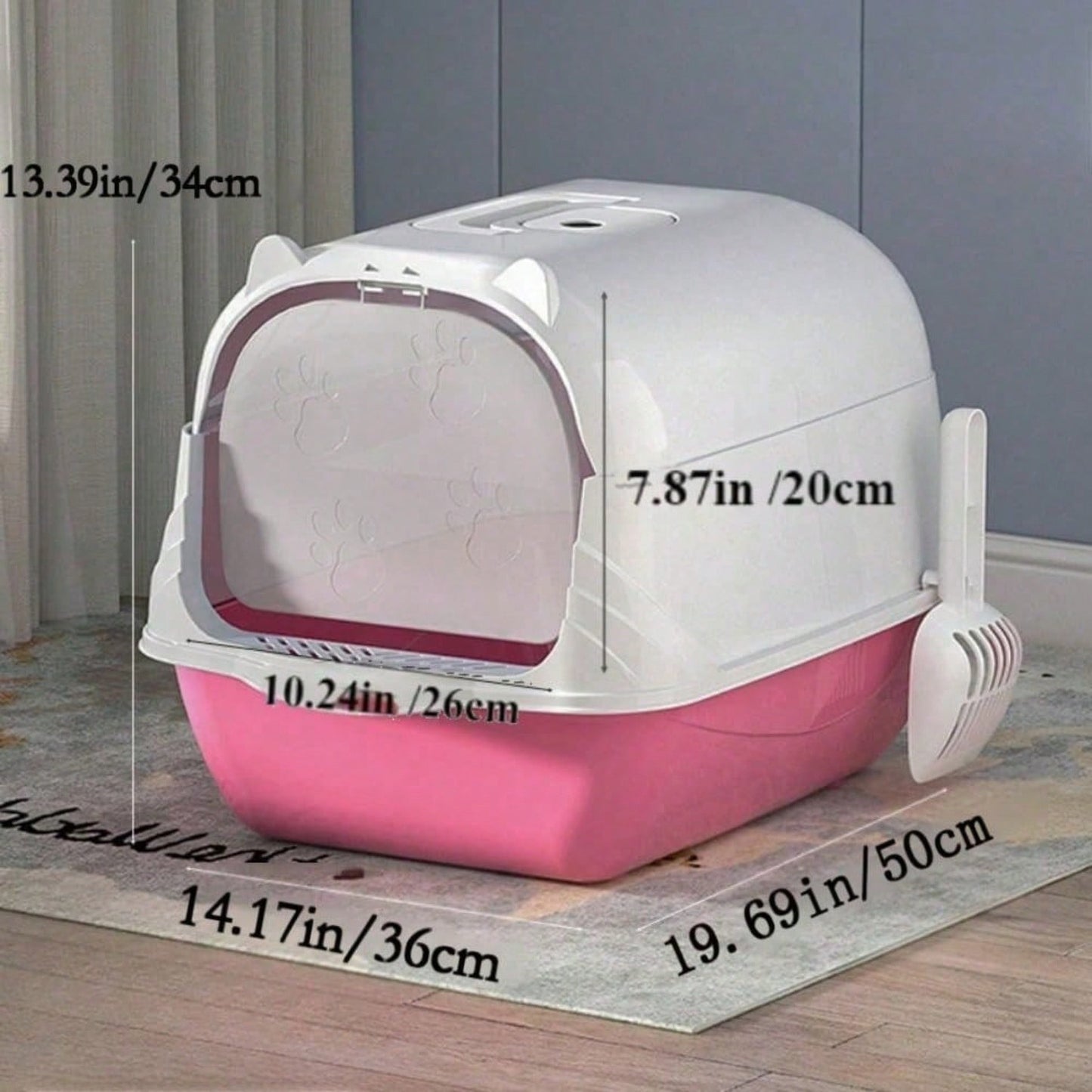 Fully Enclosed Cat Litter Box With Hood And Handle Durable With Flap On Front