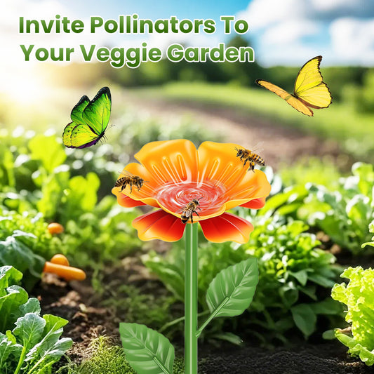 Outdoor Pollinator Water Stakes, Flower Design Bee Butterfly Waterer, Weather Resistant Anti-Drowning Basin For Yard Garden Landscape
