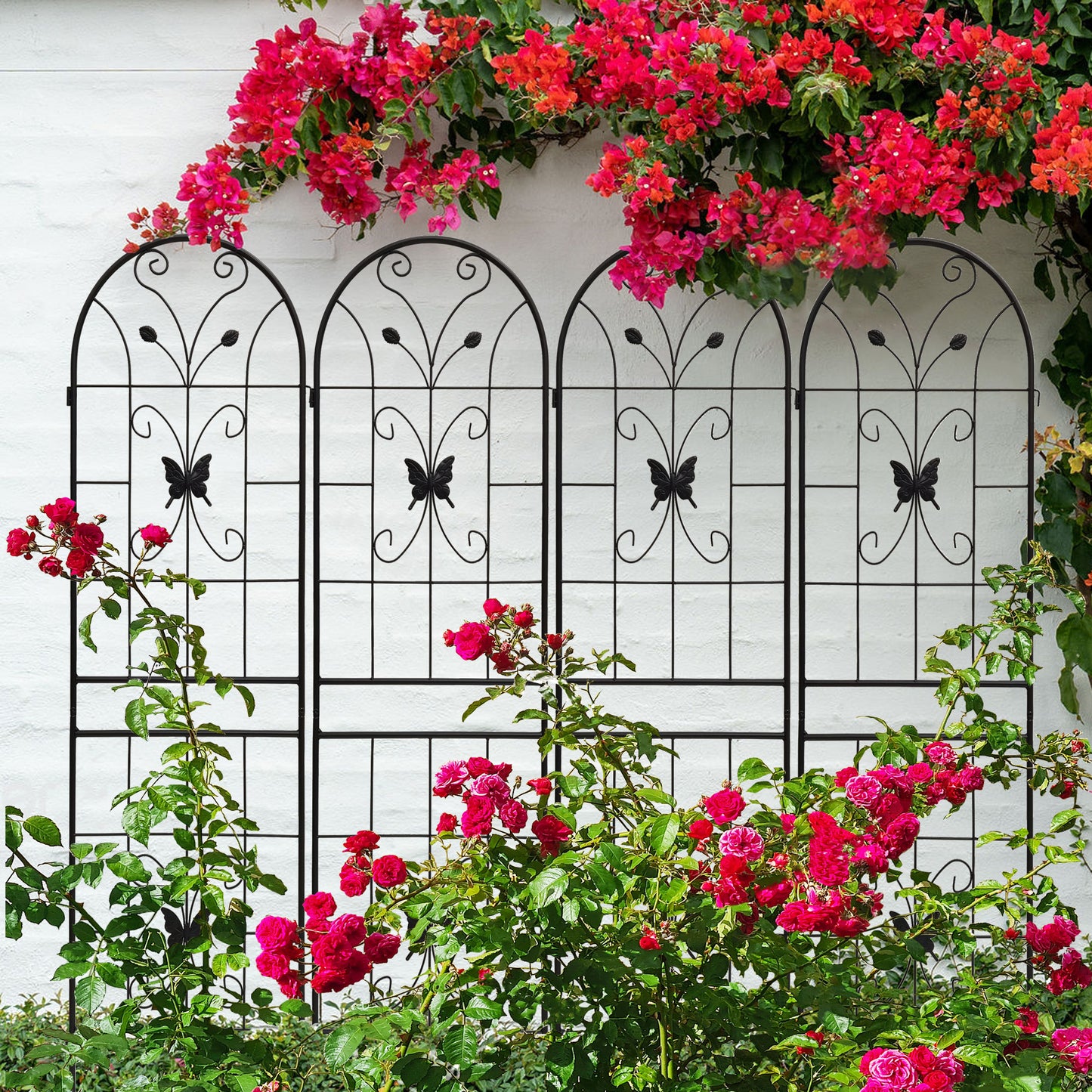 4 Pack Metal Garden Trellis 71  X 19.7  Rustproof Trellis For Climbing Plants Outdoor Flower Support Black