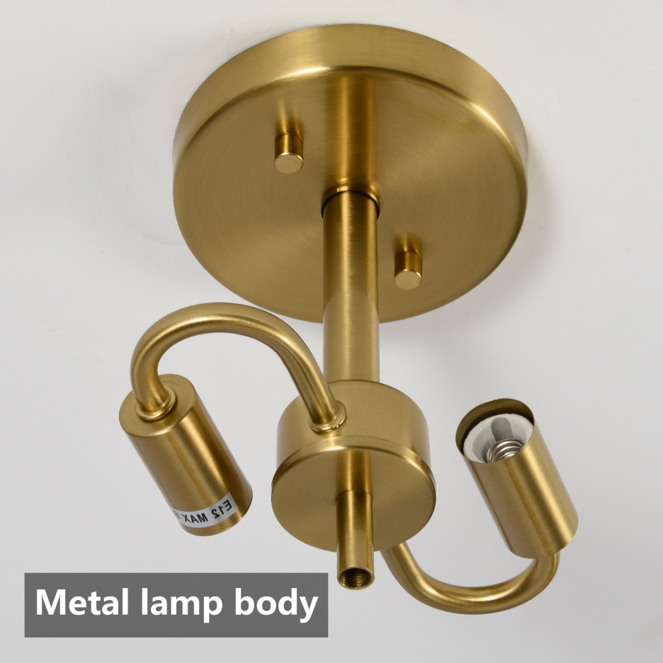 16.5inch Glass Semi Flush Mount Ceiling Light Fixture, 2-Lights Close To Ceiling Light, Modern Gold Ceiling Light Fixture For Bedroom Bathroom Hallway Entryway Kitchen Dining Room