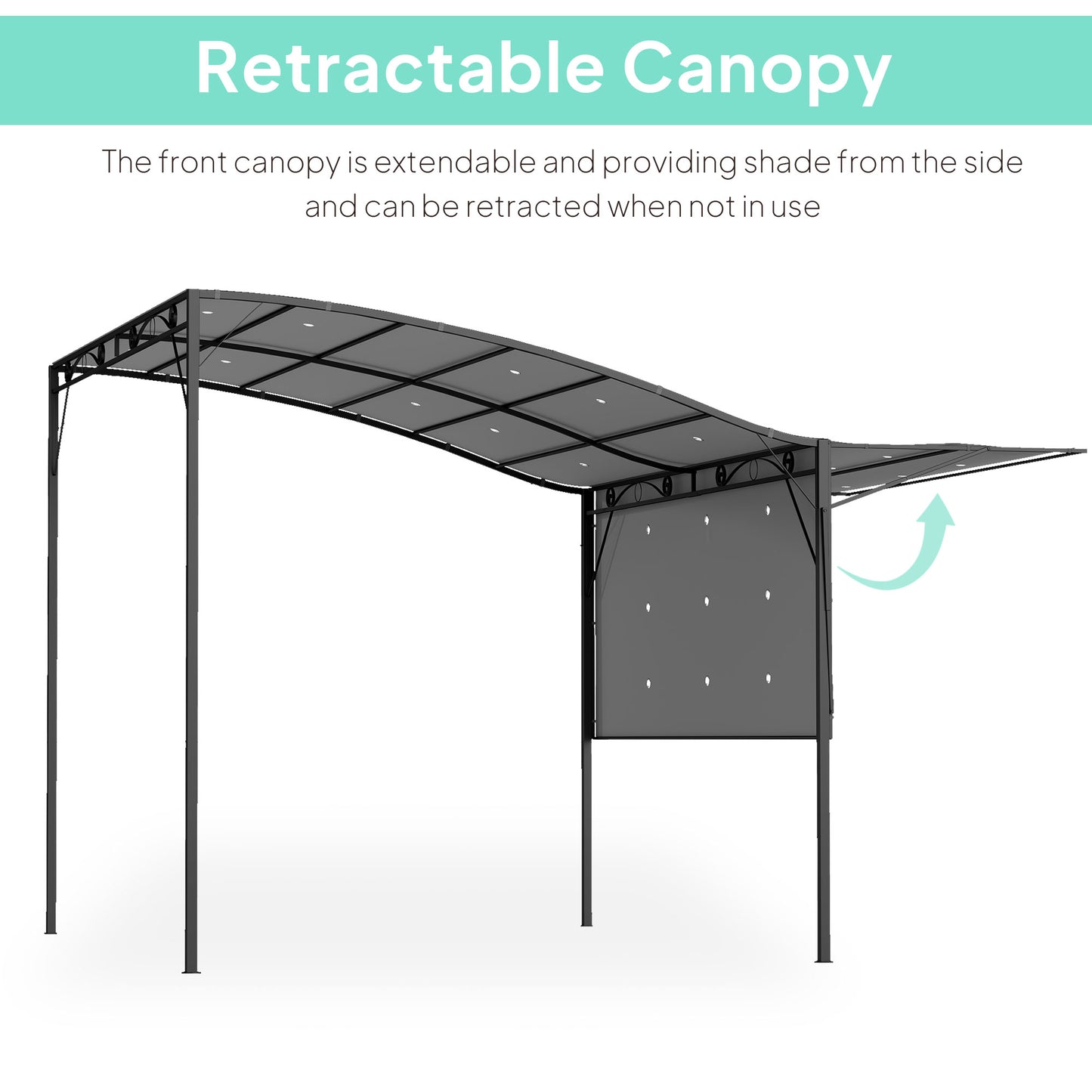 10' X 8' Outdoor Pergola And Patio Gazebo For Garden, Camper, Deck, Doors And Windows, Dark Gray