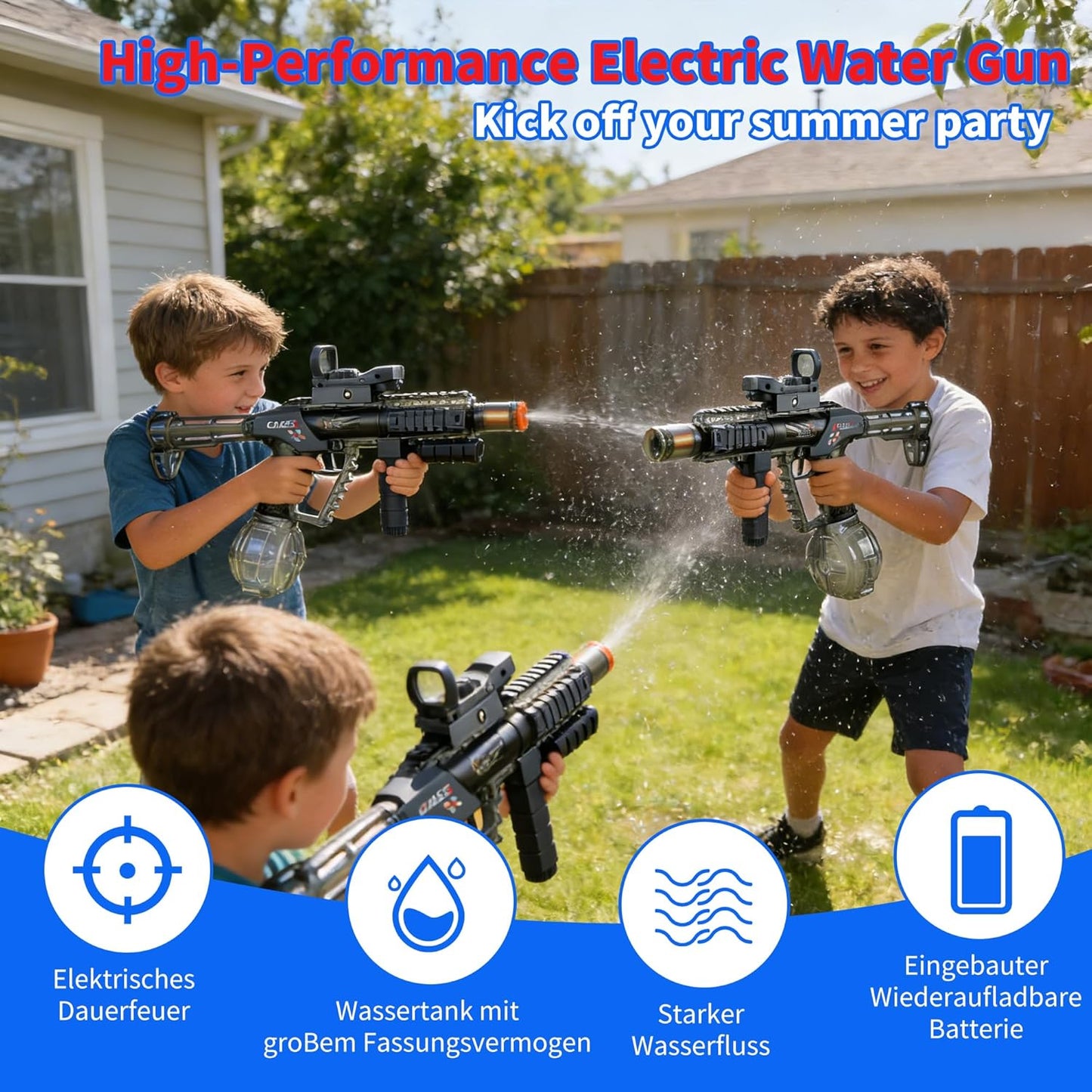 Tactical Modular Electric Water Gun Toy, Rechargeable, Summer Pool Party Water Fight Gift