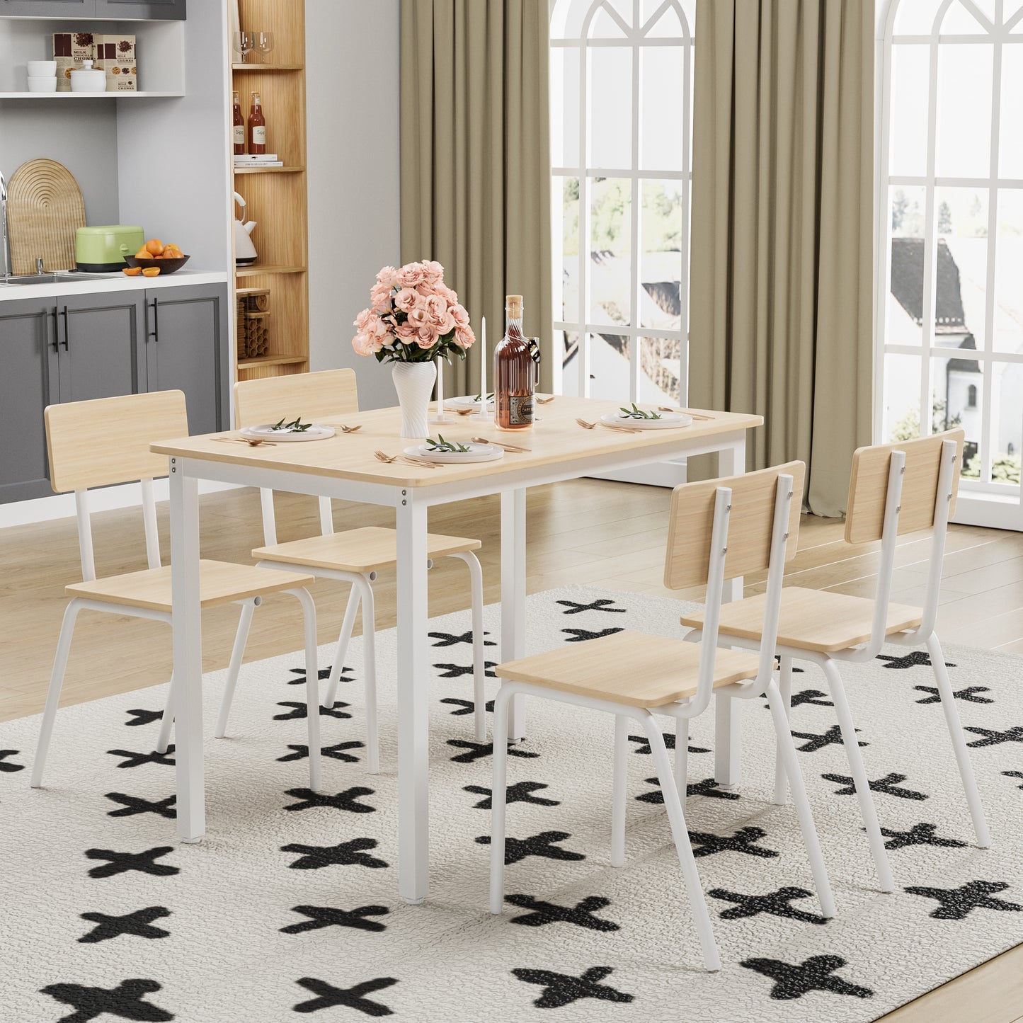 5-Piece Dining Table Set With 4 Chairs, 43  Kitchen Table & Chairs Set For 4, Dining Room Table With Metal Frame & MDF Board, Perfect For Small Space, Easy Clean