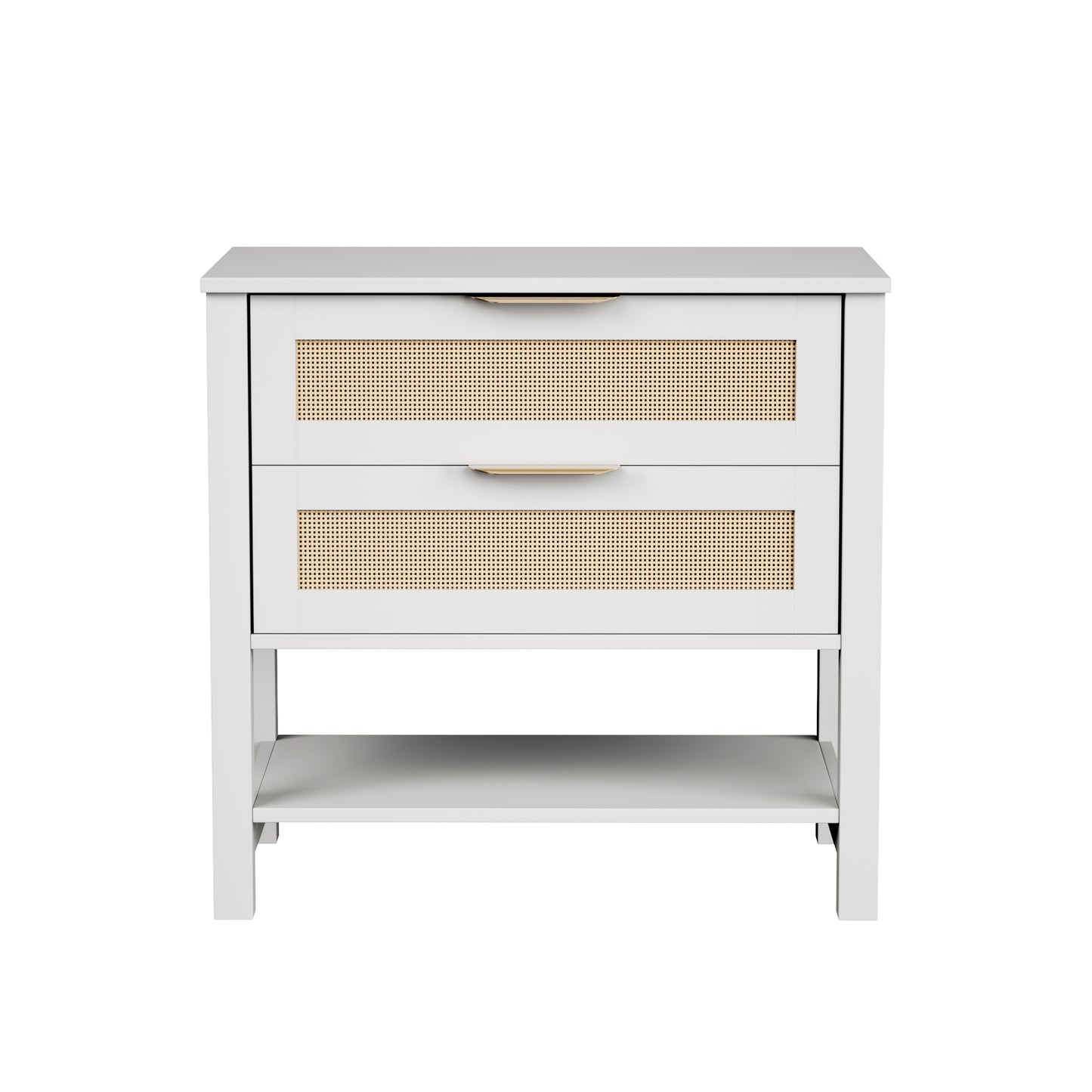 Rattan Nightstand With 2 Drawers And Storage Shelf Boho Bedside Narrow Side Table For Bedroom