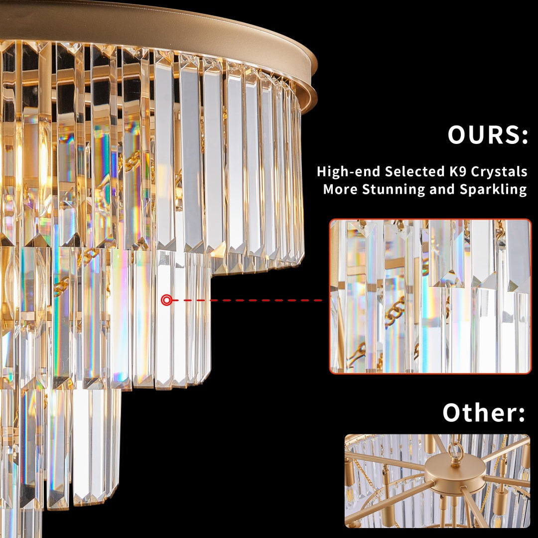 24  Contemporary Crystal Modern Chandeliers Crystal Ceiling Chandelier 4 Tier Golden Chandelier Lighting For Dining Room Living Room Bedroom  Bulbs Not Included