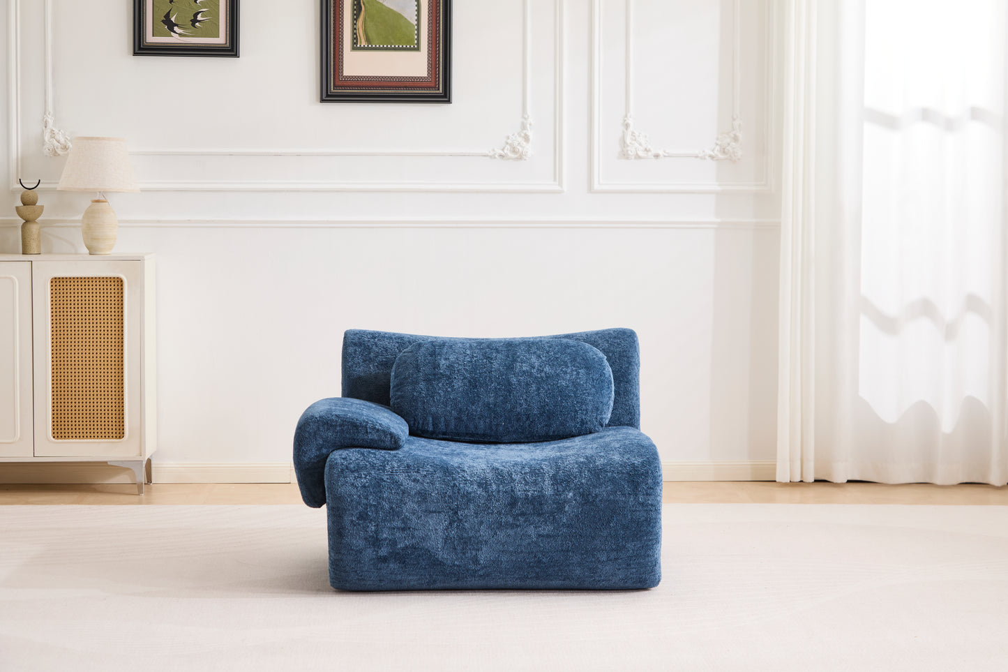 Compression Wave Sofa, Convertible Floor Sofa Bed, DIY Boneless Modular Sectional Sofa, No Assembly Required, Rabbit Velvet Fabric, 2-Seater, Blue
