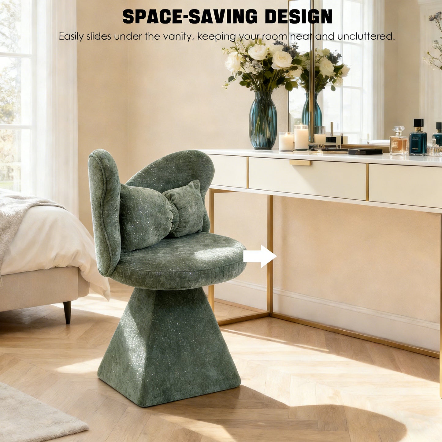 Vanity Chair With Butterfly Back,Swivel Accent Chair Dining Chairs,Makeup Stool For Bedroom Dressing Table,Suitable For Living Room,Dining Room,Study,Recreational Areas Green