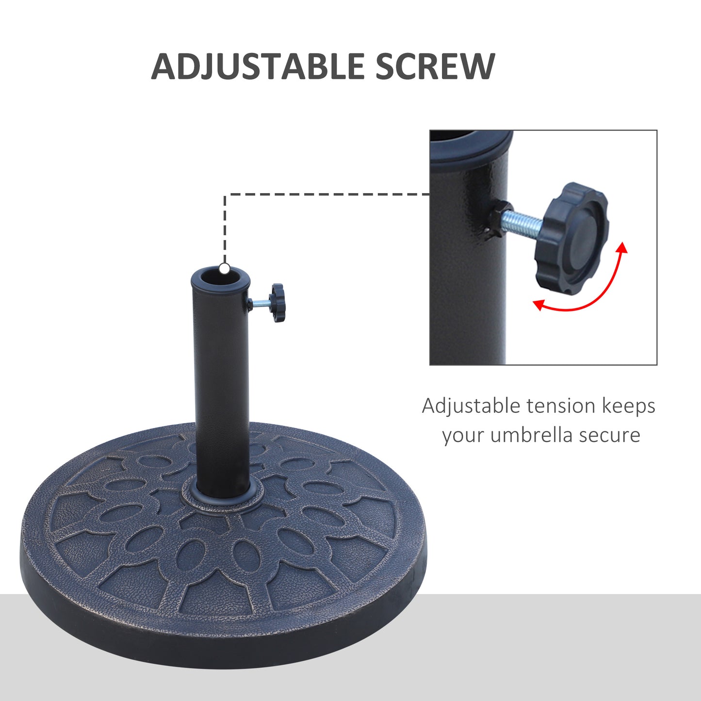 18" 26 Lbs Round Resin Umbrella Base Stand Market Parasol Holder With Beautiful Decorative Pattern & Easy Setup, For Φ1.5", Φ1.89" Pole, For Lawn, Deck, Backyard, Garden, Bronze