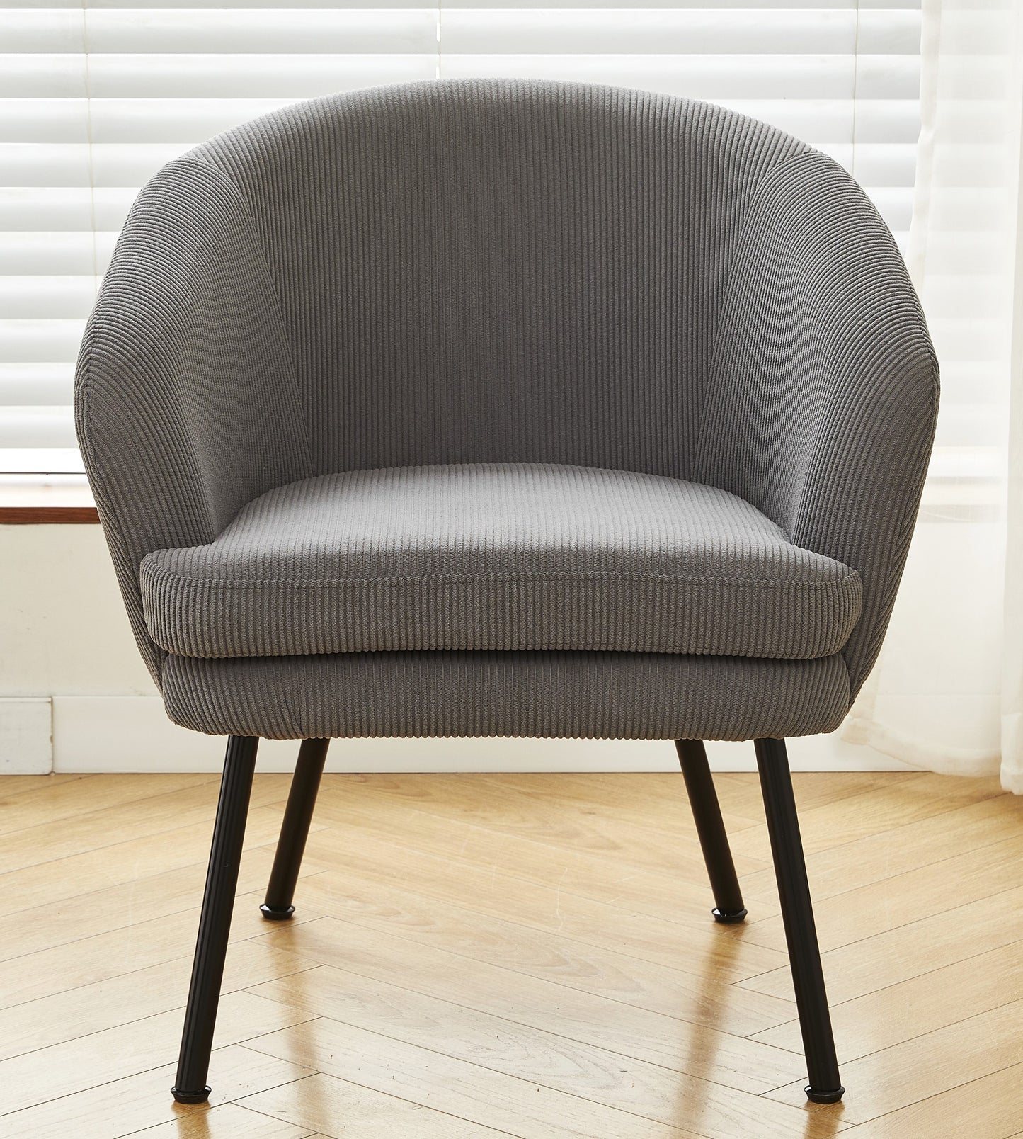 Corduroy Accent Chair With Black Metal Legs, Modern Upholstered Armchair, Comfy Barrel Chair For Living Room Bedroom