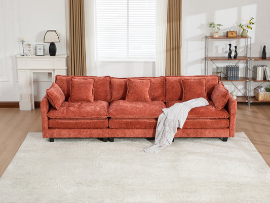 Cloud Sofa 3 Seats  Ottoman Is Not Included , Modern Sectional Couch, For Living Room Bedroom And Apartment, Comfy Double Layer Upholstered Seat Cushion, Breathable Chenille Fabric,Orange,SS5013OG