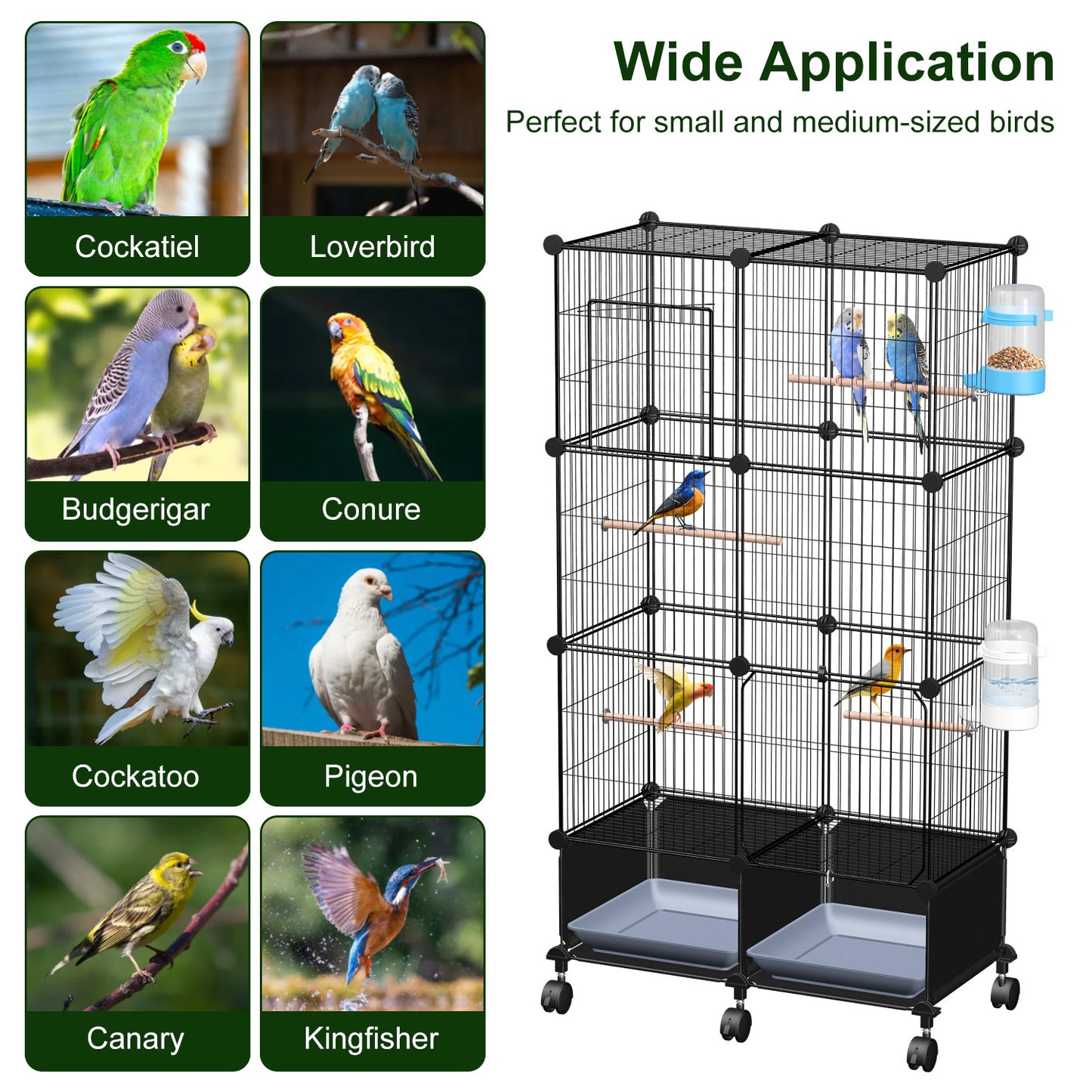 1Pc  46in Bird Cage Spacious Indoor Pet Bird House With 4 Wooden Perches 2 Slide-Out Tray 2 Water Bottle Feeder Lockable Wheels For Parrot Parakeets Cockatiel Lovebird Small Mid-Sized Birds