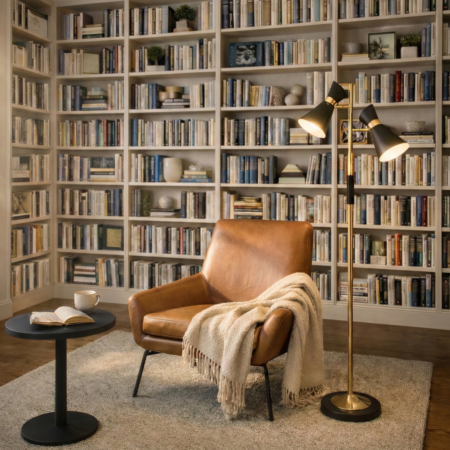 Axis Brassed Gold Floor Lamp With 4-Way  Double Spots With Metal Base