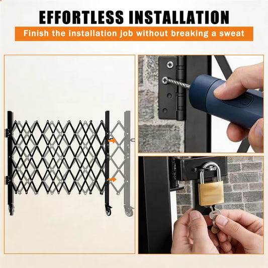 Foldable Security Gate, Expandable Safety Barrier With 360' Swivel Casters Lockable Design, Portable Mobile Rolling Barricade For Garage, Warehouse, Driveway And Pool Areas - 87' H X 85' W