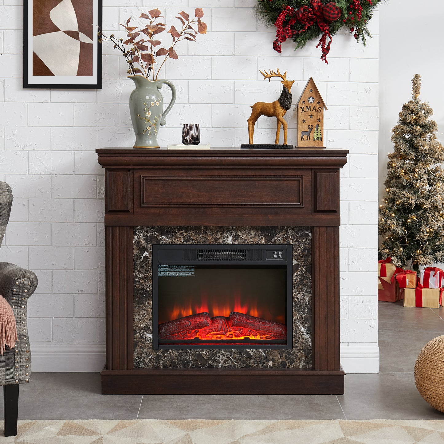 Electric Fireplace With Mantel,fireplace Mantel Surround With 23  Fireplace Insert, Adjustable Flame, Remote Control, Cherry,41.34 Wx14 Dx40 H