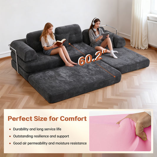 104  Boneless Sofa,Sectional Compressed Couch With Chaise, Deep Seat Modular Sectional Sofa Chenille Memory Foam Sofa Boneless Couches For Living Room Bedroom, No Assembly Required