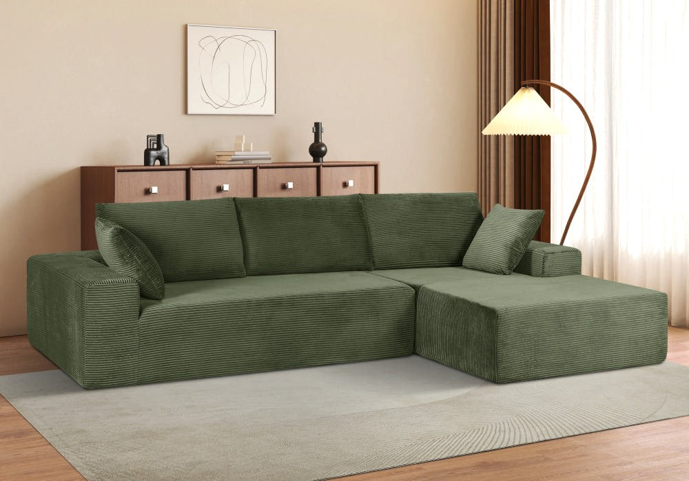 CozyForm Convertible Sectional Sofa In Soft Corduroy, Modern Comfy Couch With Full Foam Cushioning, Cozy Sleeper Sectional For Living Room, Bedroom, No Assembly Required, Dark Green - Right Facing