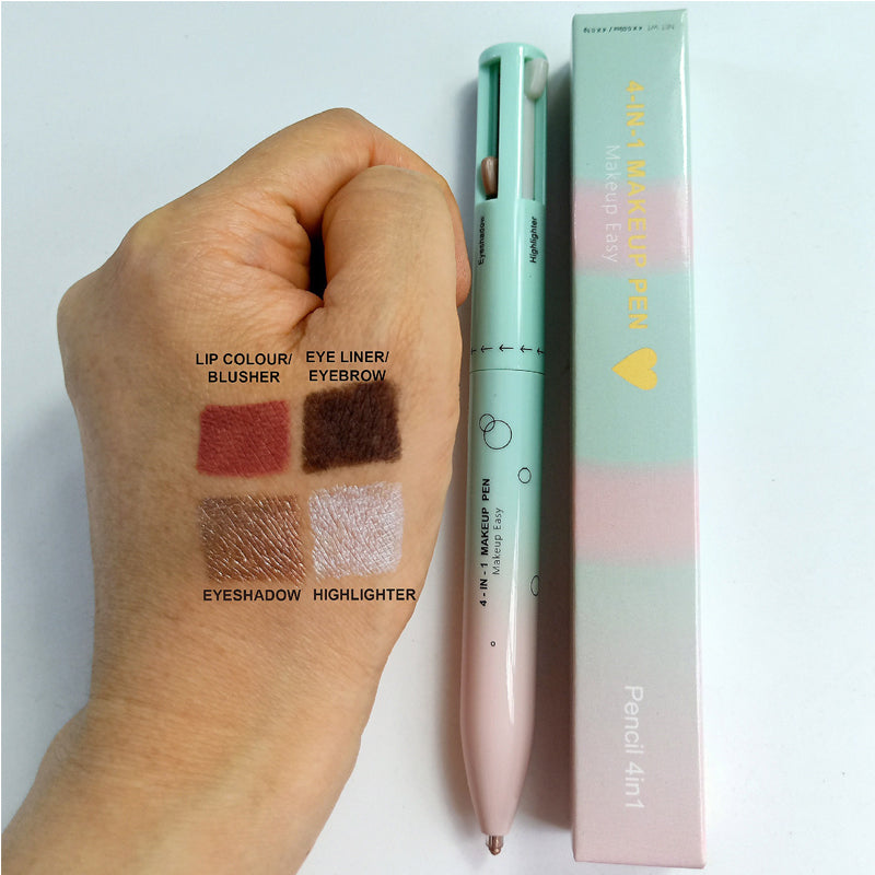 4 In 1 Makeup Pen Multifunctional Makeup Pen With Eyeliner, Lip Liner, Eyebrow Pencil, And Highlighter Portable Travel Easy-To-Apply Makeup Pencil