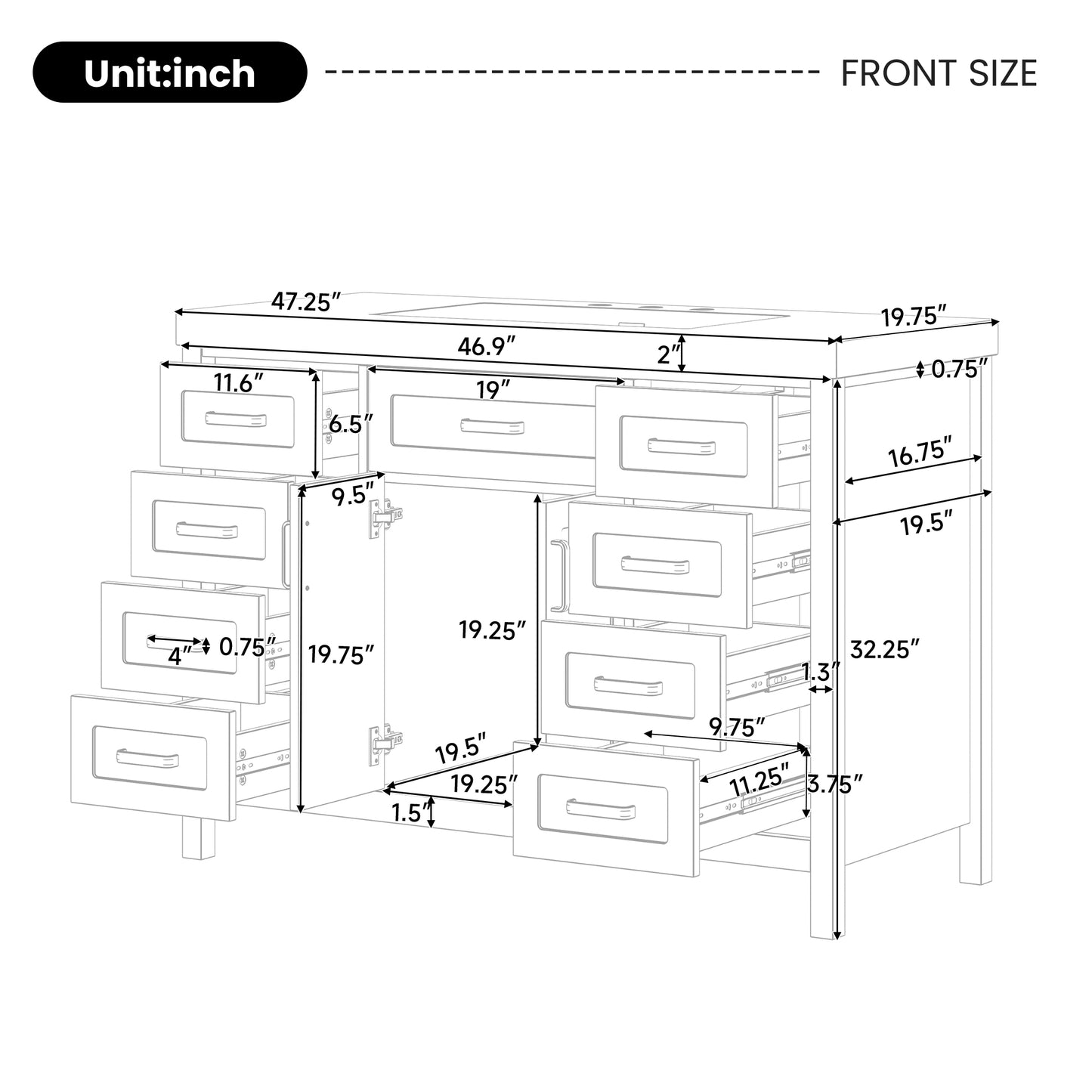 Video 48  Bathroom Vanity With Sink, 2 Doors And 8 Drawers, Soft Close System, Classic Design, White
